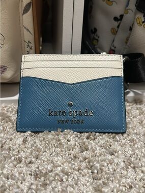 kate spade Blue and White Saffiano Leather Card Case